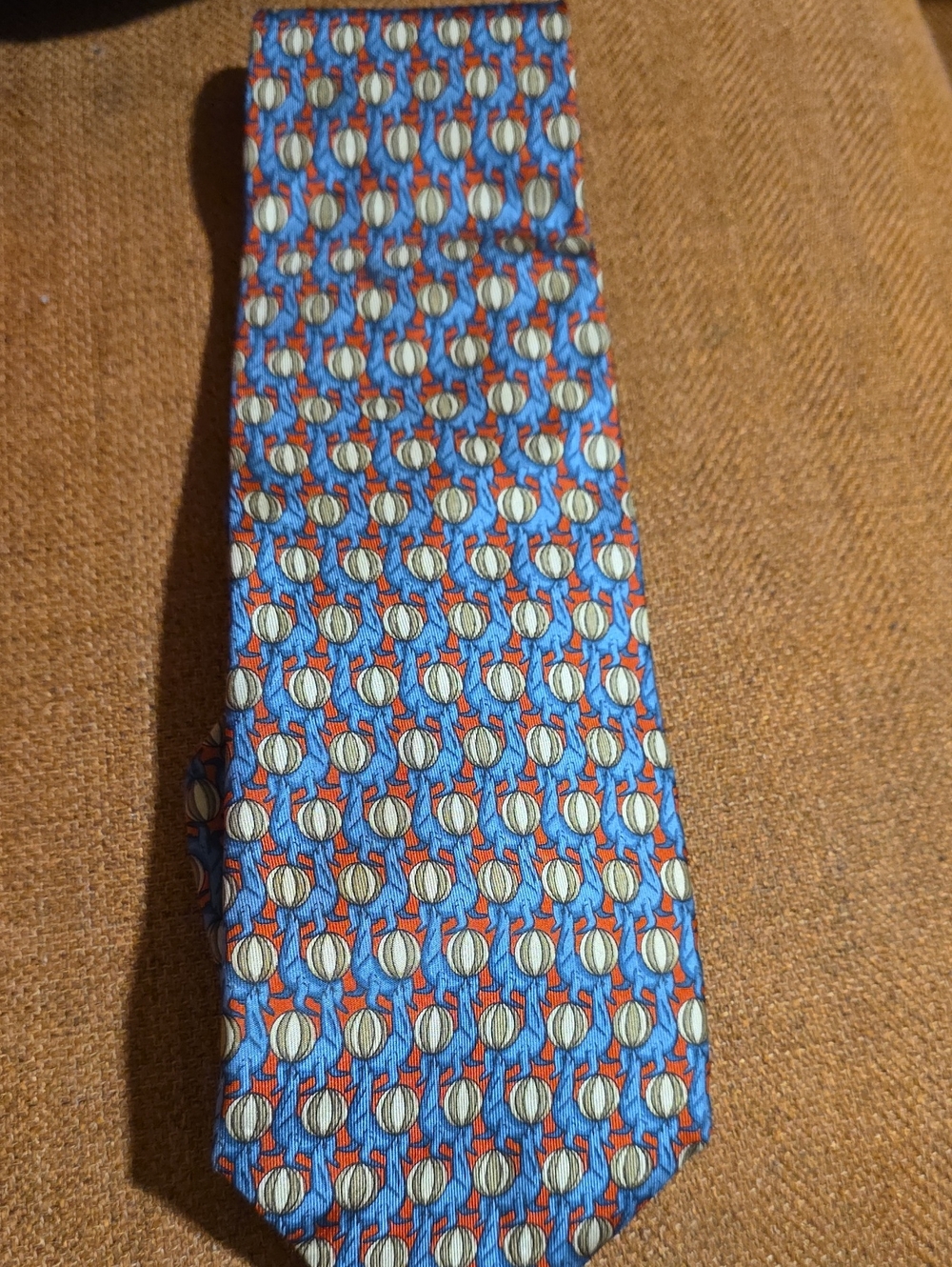 Gucci Blue and Orange Geometric Silk Tie